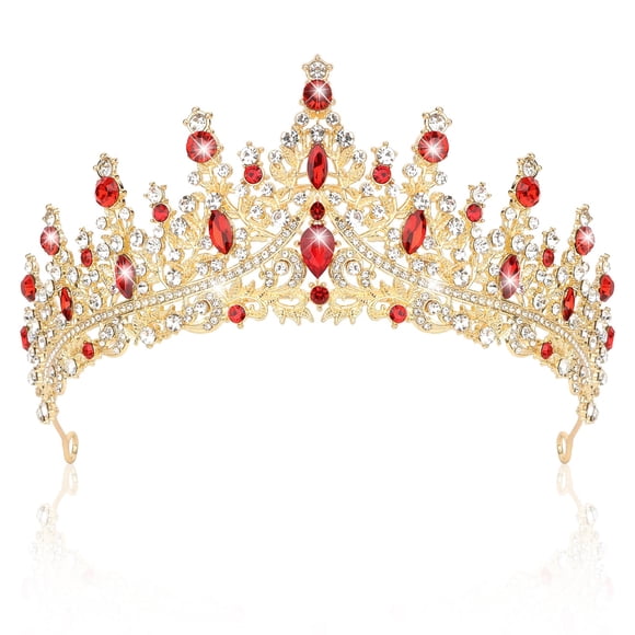 Tiara Crown CIEHER, oro y rojo, boda, baile de graduación, quinceañera