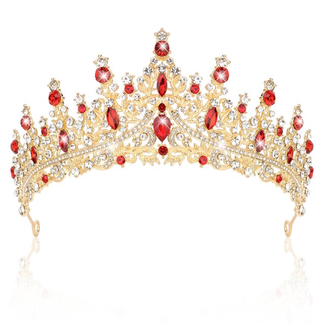 Tiara Crown CIEHER, oro y rojo, boda, baile de graduación, quinceañera