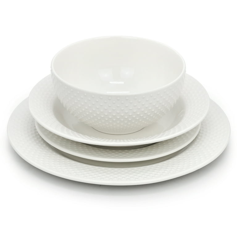 Elama Kim 16 Piece Hobnail Double Bowl Porcelain Dinnerware Set in