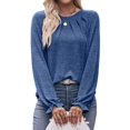 thumbnail image 2 of Camisas de Larga para Mujer, Moda Otoño 2025, Blusas Elegantes e Informales, Blusas Tipo Túnica Plisadas con Cuello Redondo. Azul Real S, 2 of 10