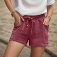thumbnail image 5 of Linen Shorts for Women 7 Inch Inseam Drawstring Short High Waisted Lightweight Short Beach Vacation Outfits Pockets, 5 of 7