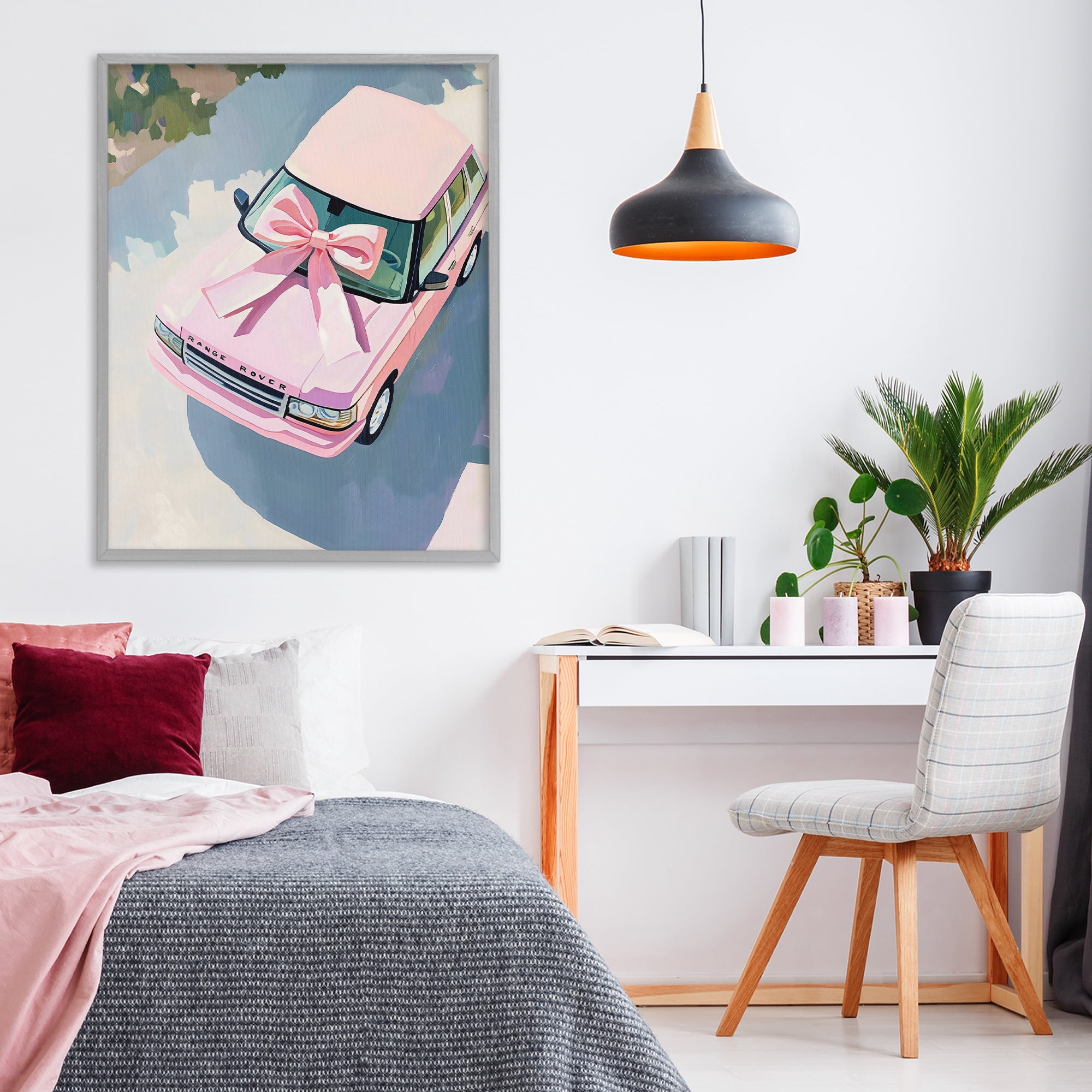 Stupell Industries Pink Luxury Rover with Ribbon Gray Framed Giclee Art, design by The Prints Vibe