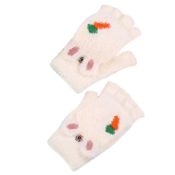 CATIEBYE 1 Pair White Winter Gloves Half Finger Design with Convertible Cover for Warmth and Versatility
