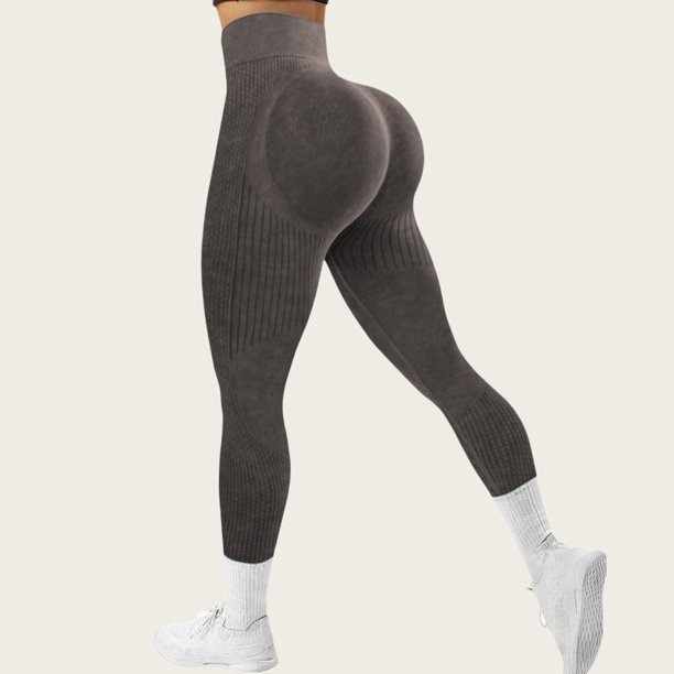 WILLBEST Leggings de Yoga de Cintura Alta Acanalados Sin Costuras para Mujer, Largos, Cómodos, Elásticos, para Entrenamiento, Ropa Deportiva 3353 Mediana