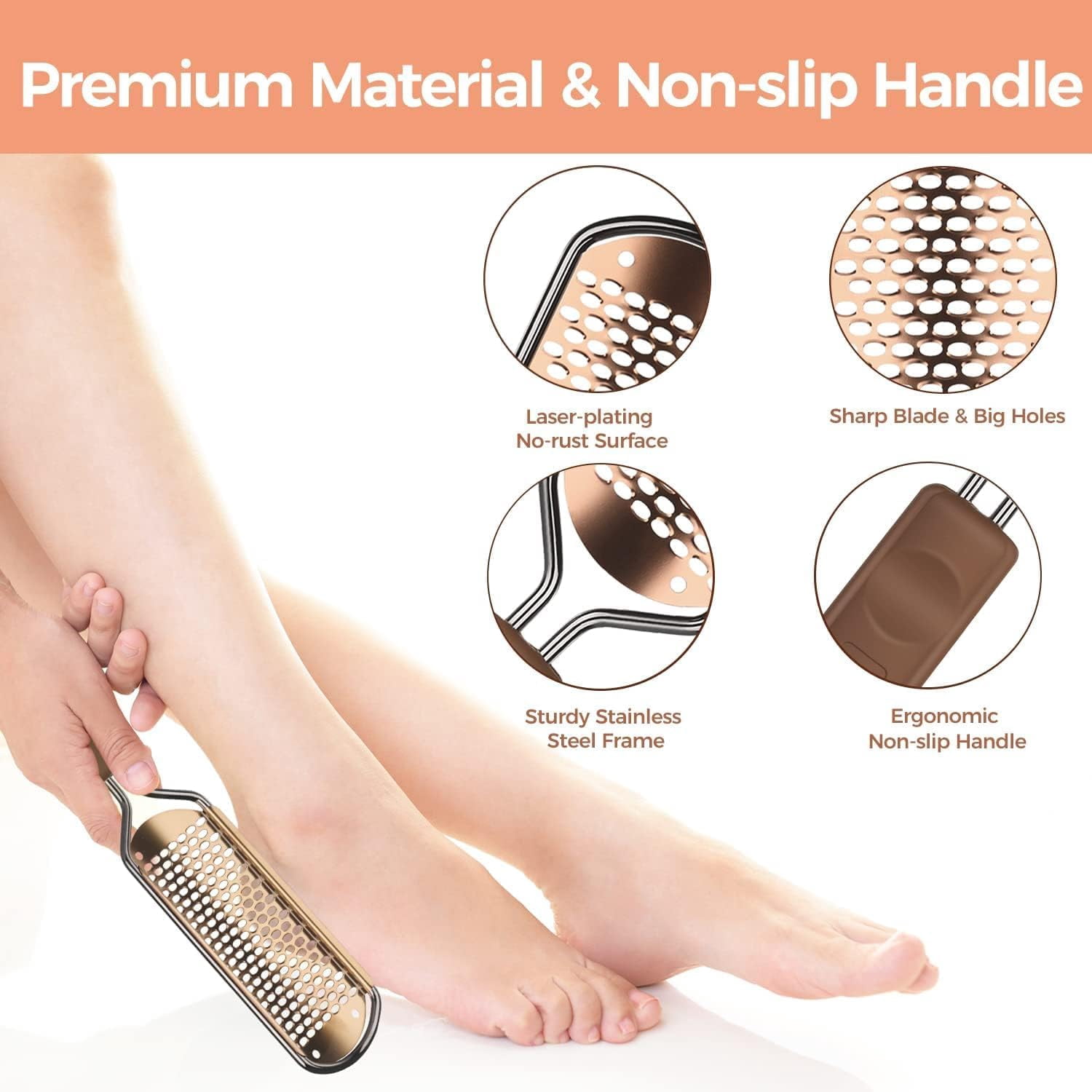 Foot File Foot Scrubber Pedicure - Callus Remover for Feet Professional Grater Rasp Foot Scraper Corns Callous Removers Cracked Dead Skin Remover for Dry and Wet Feet (Golden)
