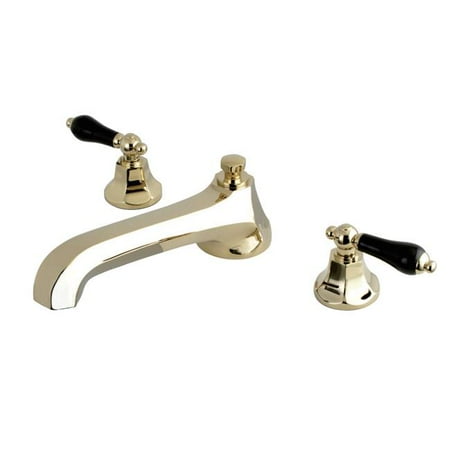 - Duchess Roman Tub Filler with Black Porcelain Lever Handle, Polished Brass