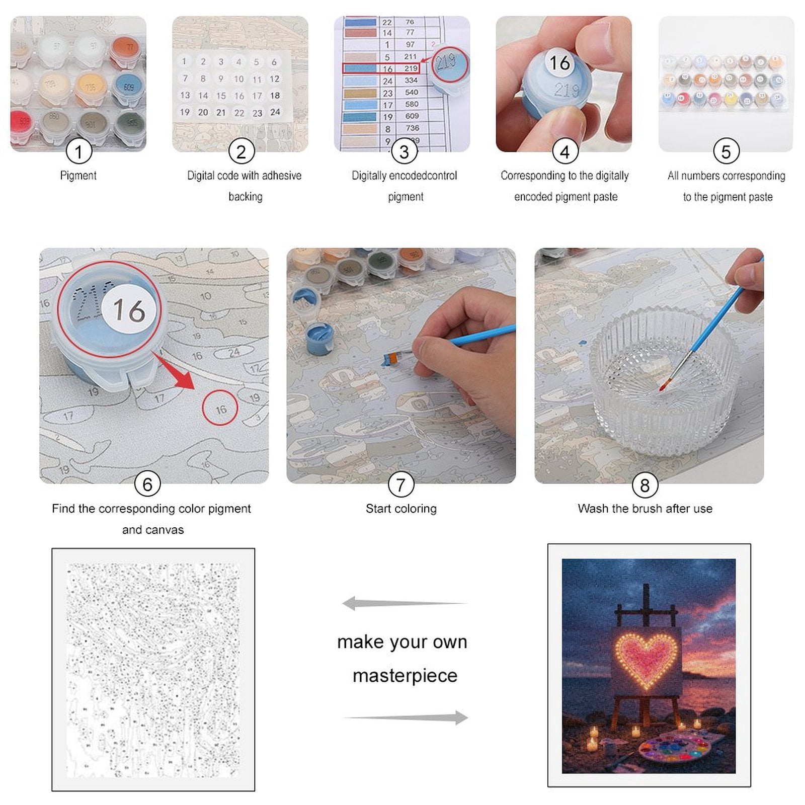 Paint By Numbers Kit for Adults Beginner - DIY Canvas Heart Sunset Beach Candles Canvas Painting Kits for Adults, Frameless Paint By Number for Adults for Home Wall Decor 16x20 Inch