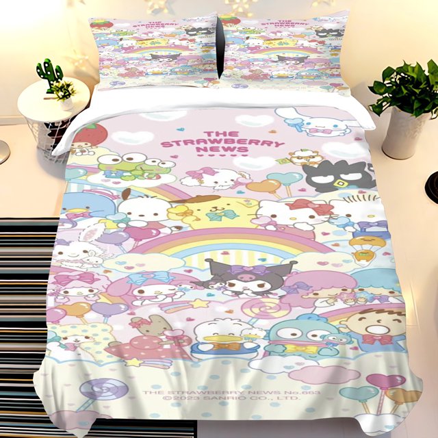 Sanrio Animals Printed Duvet for Children Cute Cartoon Quilt Polyester Hello Kitty Luxury 3-Piece Set 1 Cover Bedding