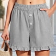 thumbnail image 4 of CHGBMOK Womens Linen Striped Shorts Ruffle Casual Athletic Shorts Comfy Short Pants with Pockets Summer Beach Vacation Outfits, 4 of 6