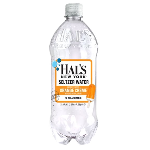 Hal's New York Orange Crème Seltzer Water, 33.8 fl oz (1L) (15 Pack)