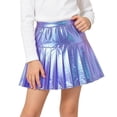 thumbnail image 2 of OGLCCG Girls Metallic Skater Skirt Sparkly Shiny Flared Pleated A-Line Mini Skort Holographic Skort with Shorts,Size 10, 2 of 7