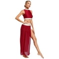 thumbnail image 5 of iiniim Womens Lyrical Dance Costume Sleeveless Crop Top with Side Split Skirt Ballet Dancewear Burgundy M, 5 of 7