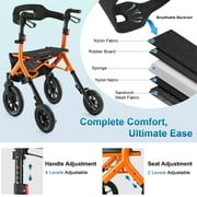 MAXWALK 12 All-Terrain Rollator Walker for Tall Users – Adjustable Height (Fits 56 to 7), Removable Seat, Lightweight Frame, Orange
