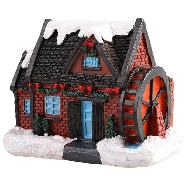 Miniatura de resina con luz LED navideña, casita de muñecas en miniatura con luz cálida, ideal para decorar el jardín o como regalo. Pequeña
