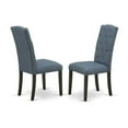 thumbnail image 2 of French Flair 5-Piece Wooden Dining Set Consists of a Wood Kitchen Table and 4 Blue Linen Fabric Parson Chairs with Button Tufted Back, 2 of 6