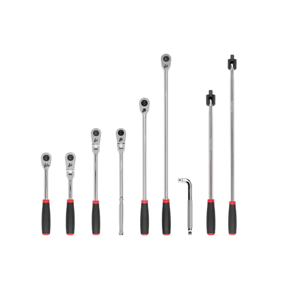 TEKTON 1/2 Inch Drive Quick-Release Comfort Grip Ratchet, L-Handle, and Breaker Bar Set (9-Piece) | SDR99202