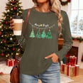thumbnail image 4 of Christmas T-Shirts for Women Lightweight Crewneck Pullover Long Sleeve Graphic Printed Tees Holiday Xmas Tops (M, Army Green), 4 of 7