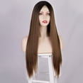 thumbnail image 4 of European Long Brown Black Straight and Curly Lace Wig for African Women - Elegant Fiber Hair Wig, 4 of 7