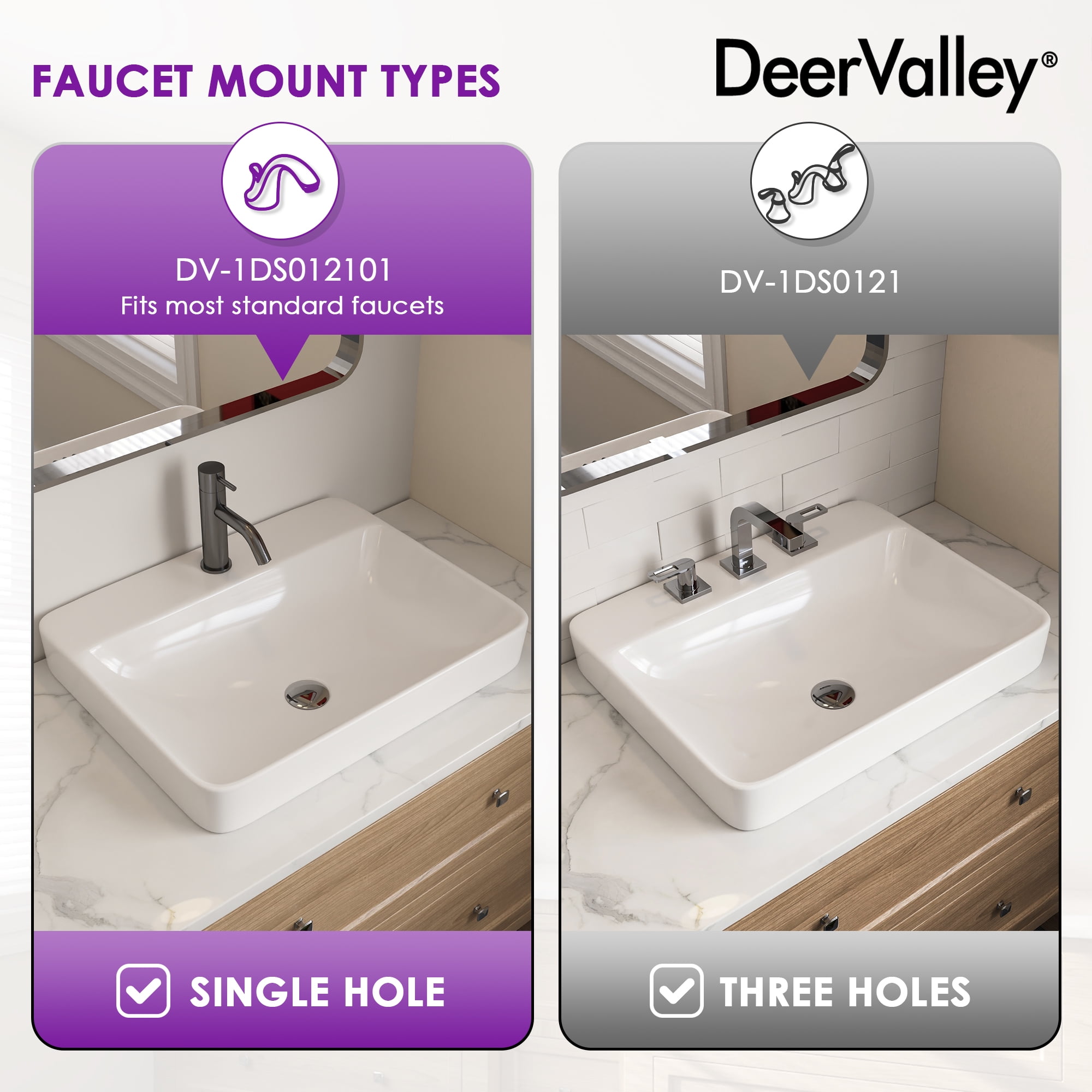 DeerValley 23.82" L x 18.9" W x 6.69" H White Rectangular Vitreous China Drop-in Bathroom Sink with Overflow DV-1DS0121