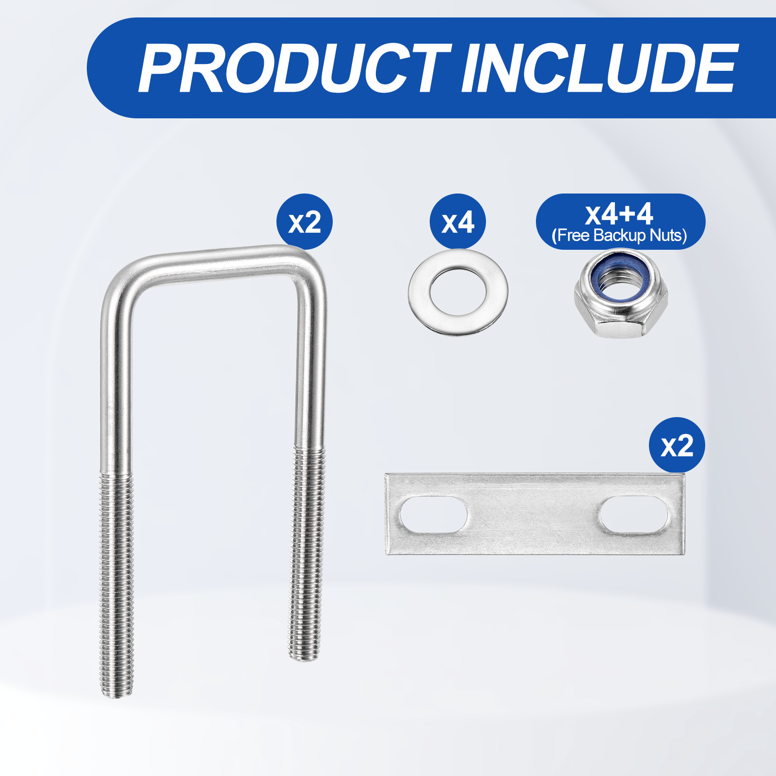 U Bolts 2Set (M10x50x120mm), Square U Bolt Kits 304 Stainless Steel with Nylon Lock Nut Washers Plates - for Construction, Pipe, Trailer, Automotive, Leaf Spring Fastener