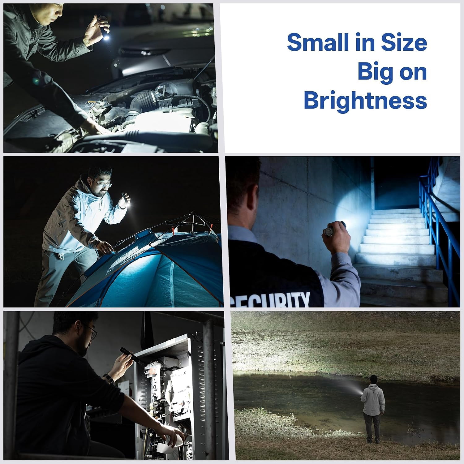 Rechargeable LED Flashlight, 1200 Lumens, 6 Modes, IP68 Water Resistant, Aluminum, 4.87 in, for Camping, Home, Emergency, Hunting, Inspection and Repair