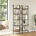 thumbnail image 3 of Ladder Shelf, 5-Tier Wood Wall Mounted Bookshelf with Metal Frame, Vintage Open Display Organizer Rack, Leaning Storage Shelves for Living Room, Bedroom, Home Office, Rustic Brown, 3 of 6