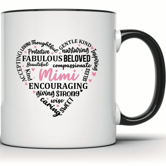 Mimi Mug - Heart Word Art Gift for Grandma - Special Grandmother's Mug - Perfect for Mother's Day or Birthday - Mimi Gift - 11 Ounce Black Rim Handle Novelty Coffee Cup - WMUG1113-BLK