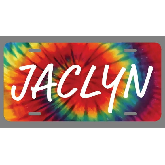 Jaclyn Name Tie Dye Style License Plate Tag Vanity Novelty Metal | UV Printed Metal | 6-Inches By 12-Inches | Car Truck RV Trailer Wall Shop Man Cave | NP1398