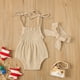 thumbnail image 4 of Gibobby Mono Ajustado de Verano Mono + Diadema Conjunto para niños pequeños Correas para bebés Sin espalda Sin mangas Romper para niñas Trajes y conjuntos para niñas(Beige， 18-24 Meses), 4 of 5