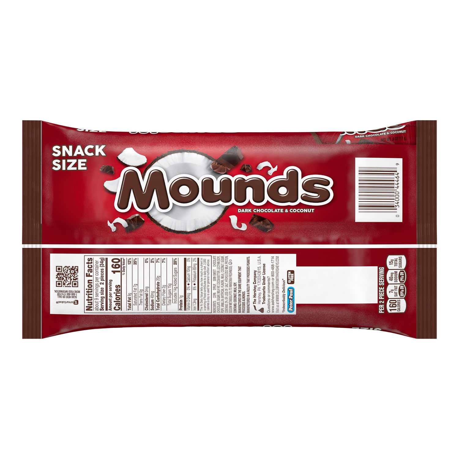 Mounds Dark Chocolate and Coconut Snack Size, Halloween Candy Bars Bag, 11.3 oz - image 2 of 7