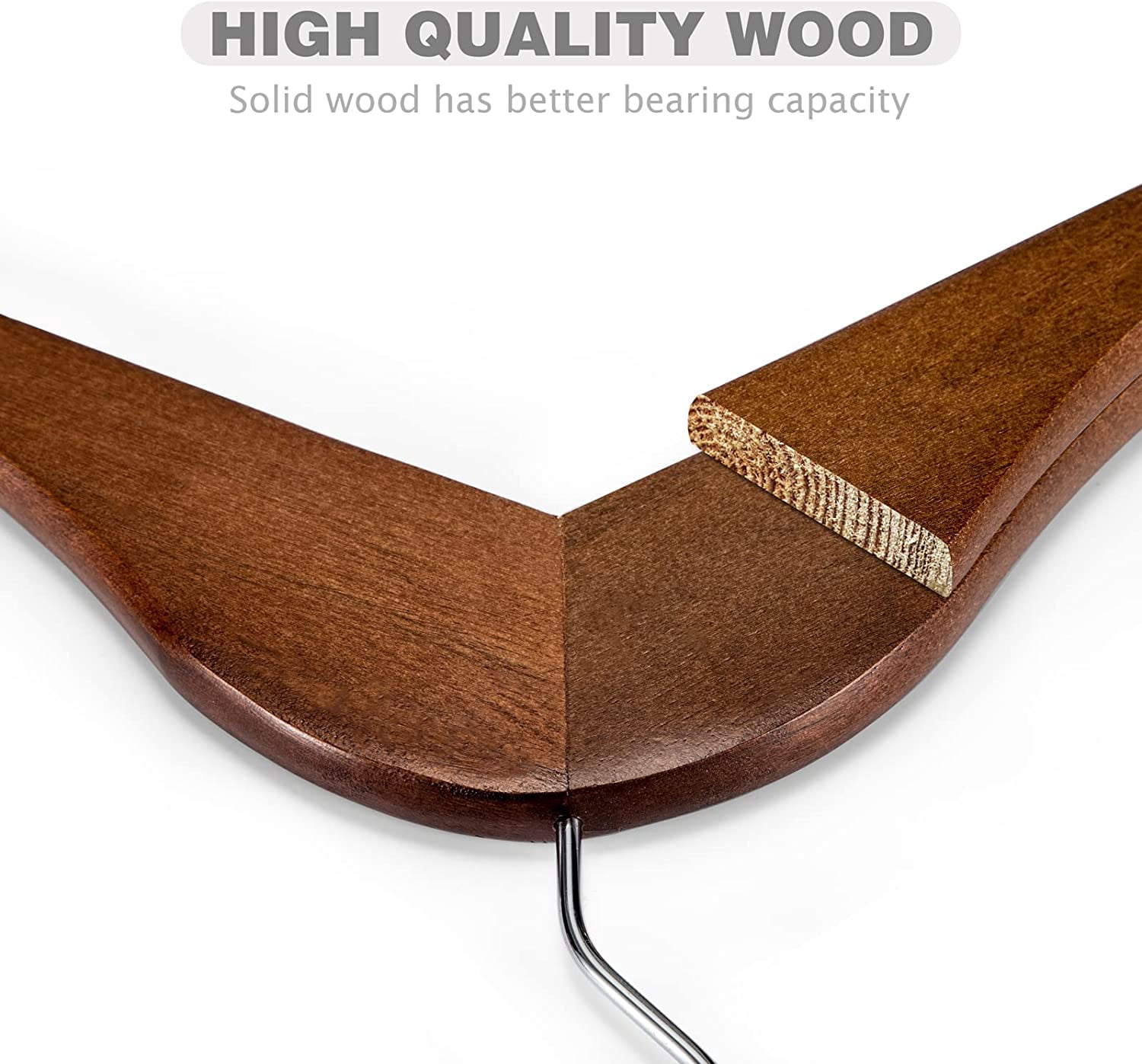 Heavy Duty Solid Wood Coat Hangers 30 Pack, Smooth Finish Bulk Wooden Hangers with Non-Slip Pant Bar and 360 °   Swivel Hook