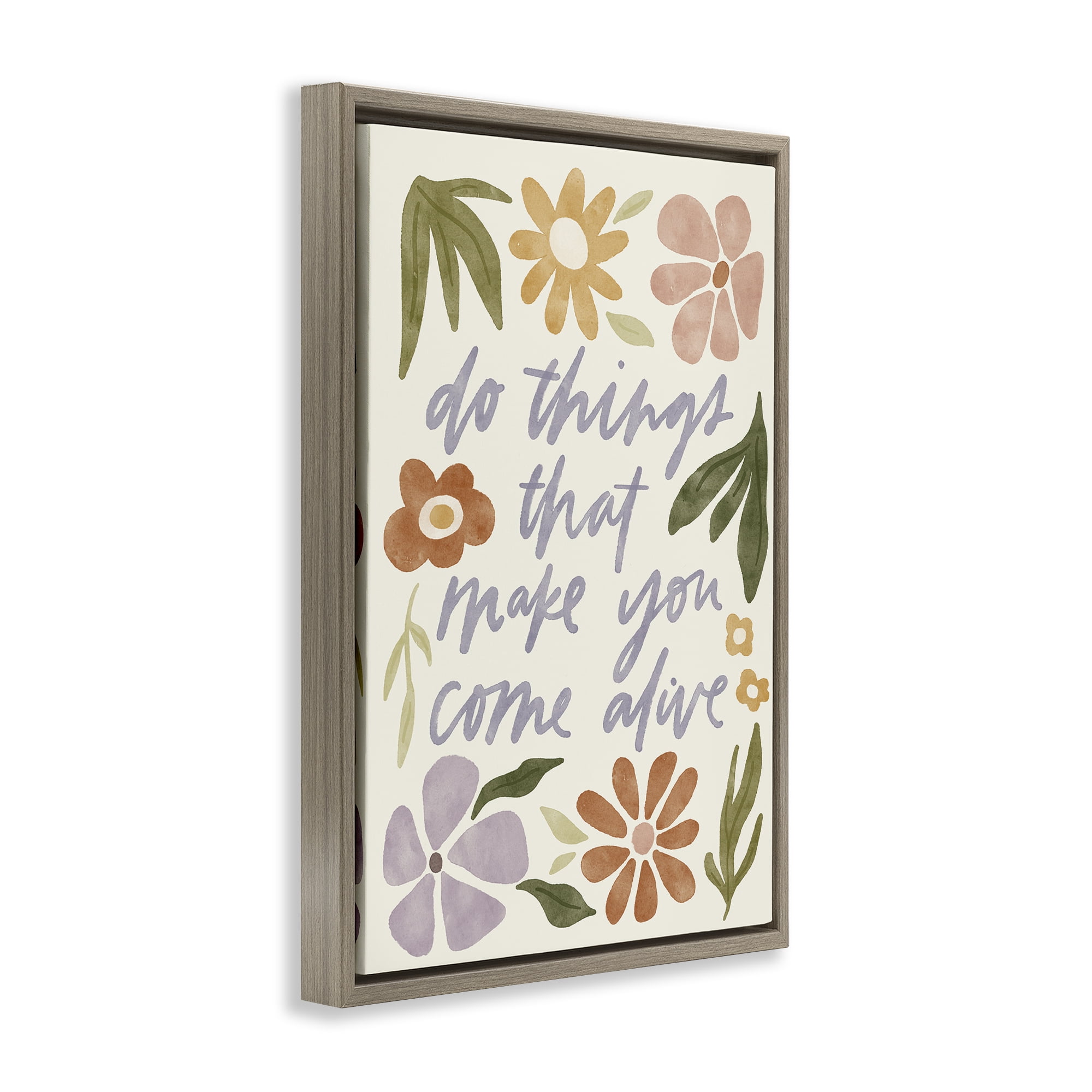 Stupell Industries Come Alive Inspiring Flowers Plants & Flowers Painting Brown Floater Framed Canvas Art Print Wall Art, 21 x 31