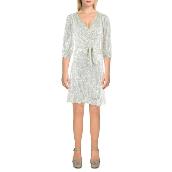 DKNY Womens Petites Sequined Surplice Cocktail and Party Dress