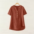 thumbnail image 5 of Casual Tops for Women New Women's Linen Inspired V-Neck Buttoned Half-Open Front Fashion Solid Color Short Sleeve T-Shirt Tops Style B-22 Orange XXL, 5 of 8