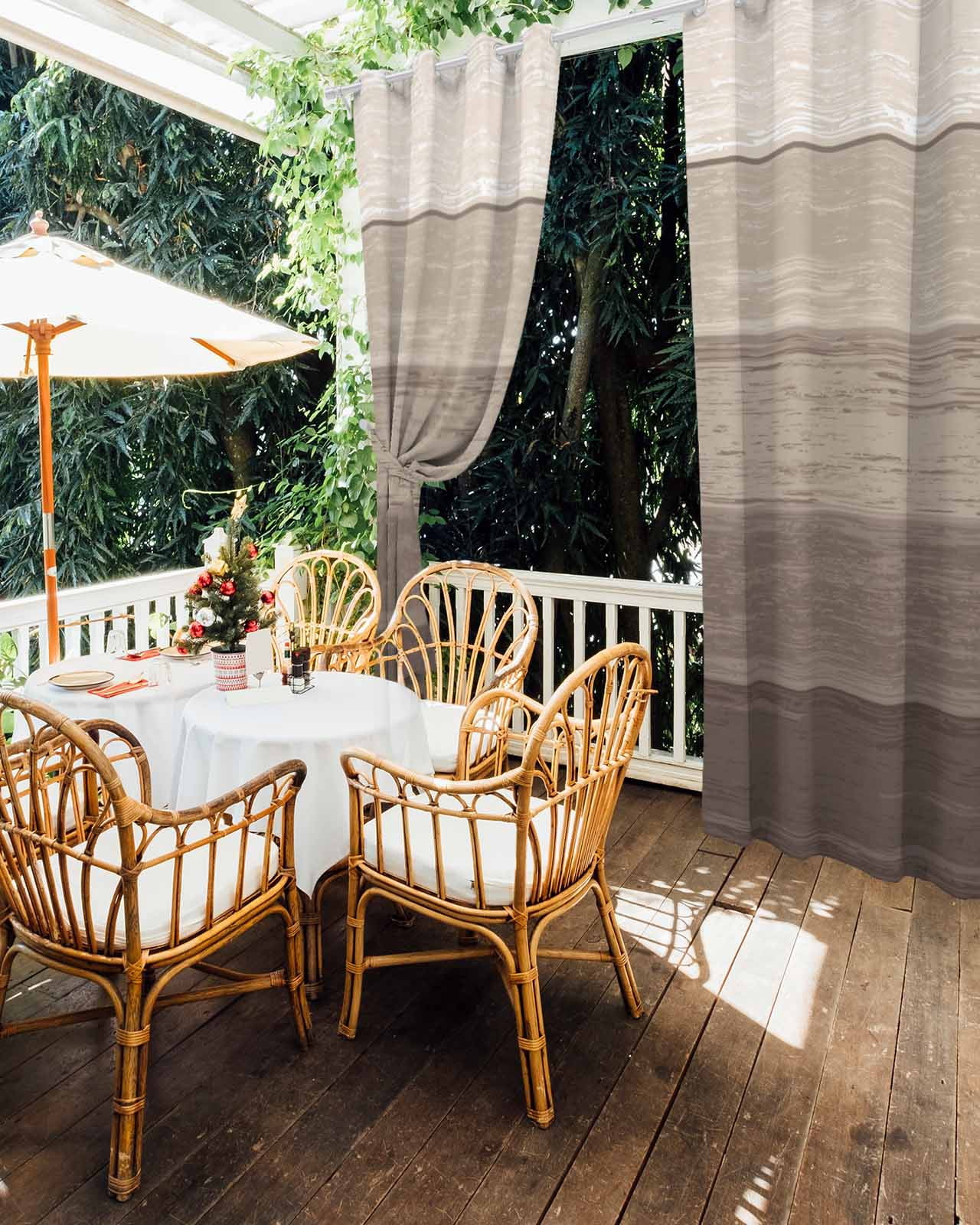 Outdoor Curtains for Patio Khaki Striped Gradient Rustic Wood Board Waterproof Privacy Outside Curtains with Tiebacks Grommet Top Pergola Curtains for Porch Cabana Gazebo 2 Panels, 54x95 inch