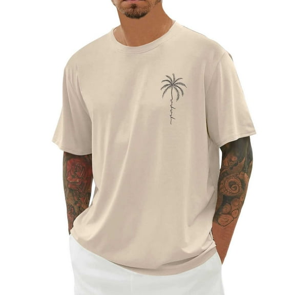 MNCEKFOD T Shirts for Mens Crew Neck Short Sleeve Sports Tshirts With City Printed Loose Fit Relaxed Fit Mens Tops Beige L