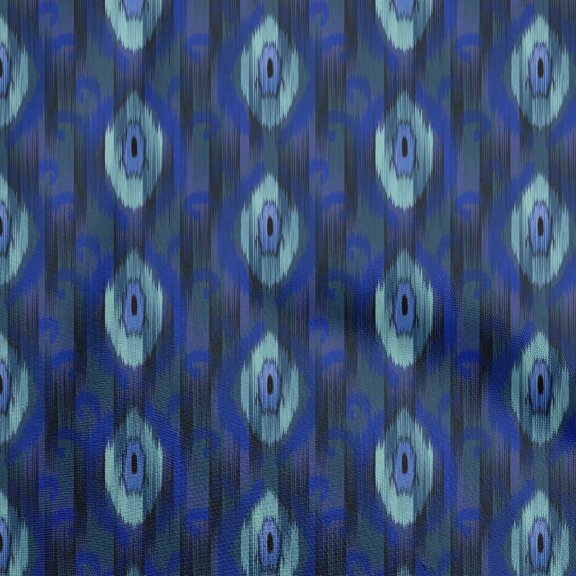 oneOone Georgette Viscose Royal Blue Fabric Ikat Sewing Material Print Fabric By The Yard 42 Inch Wide