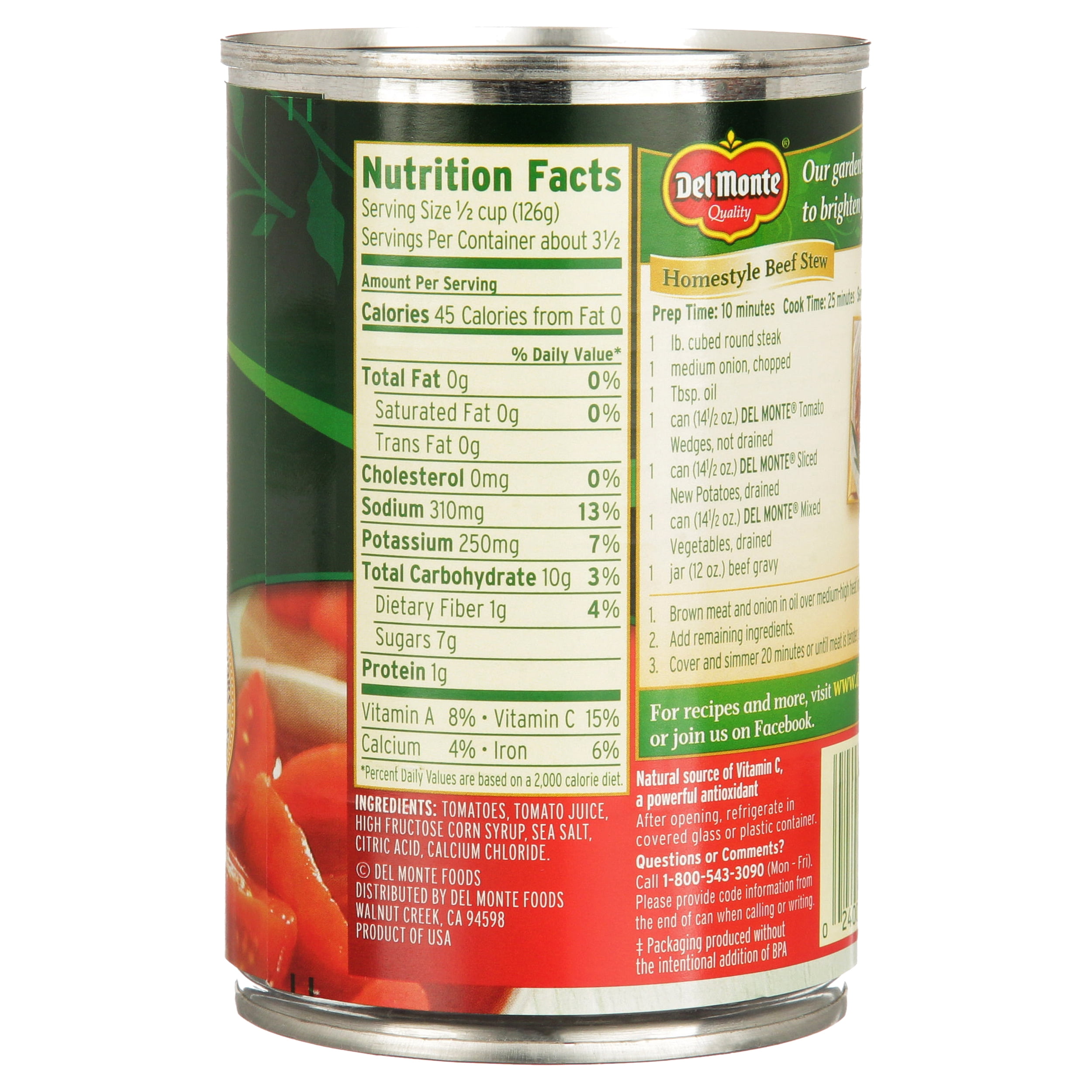 Del Monte Tomato Wedges, 14.5 oz Can
