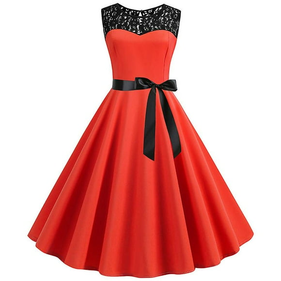 Women's Pinup Vintage 1950s 60s Rockabilly Prom Solid Lace Sweetheart Sleeveless Swing Dress