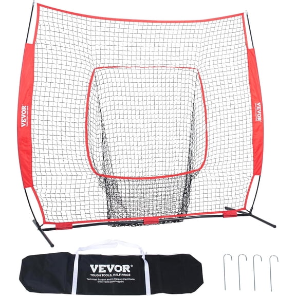 7x7 ft Baseball Softball Practice Net, Portable Baseball Training Net for Hitting Batting Catching Pitching, Backstop Baseball Equipment Training Aids with Carry Bag and Strike Zone