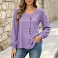 thumbnail image 5 of VBVC Women's Long Puff Sleeve Button Blouses , Ladies Casual Square Neck Tunic Tops , Dressy Work Shirts For Women, *Purple , XX-Large, 5 of 8