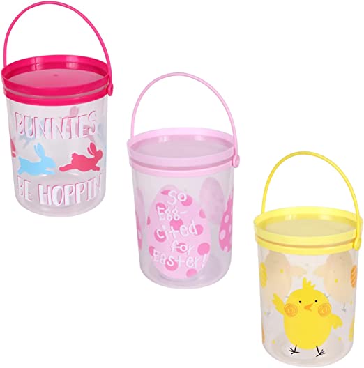 CGT Easter Plastic Mini Buckets with Lids and Handles Decor Basket