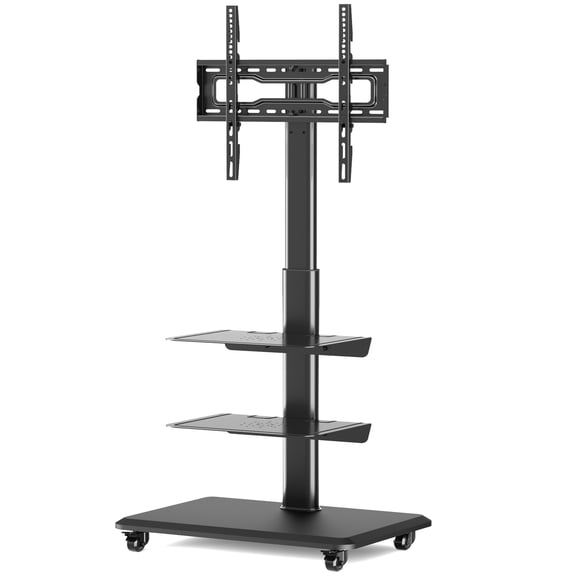 Modern Swivel Rolling TV Stand, Height Adjustable Mobile TV Cart for 40-75 Inch TVs, Portable Floor TV Stand for Bedroom & Office, Black
