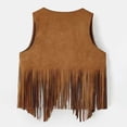 thumbnail image 5 of Wang6 Women's Suede Fringe Top Sleeveless Tie Front Western Cowgirl Deep V Neck Cropped Tank Tops 0728 Brown XL, 5 of 6