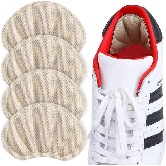 Back of Heel Cushion Inserts, Mesh Grips Pads for Boots, Loose Shoes Too Big, Reusable Adhesive Heel Guards Liners for Women Men, Improve Shoe Fit, 4PCS-Beige