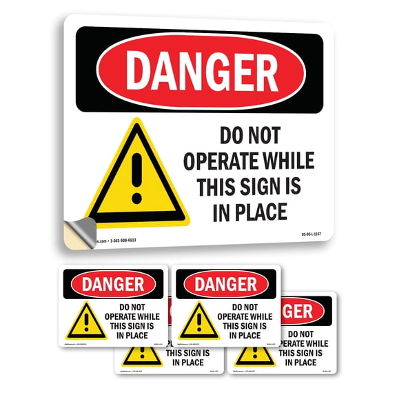 Do Not Operate While This OSHA Danger Vinyl Decal Label 5 Inch x 3.5 Inch - 5 Pack