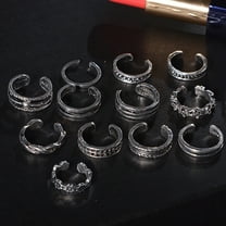 LEORX 12-Pcs Toe Jewelry for Women Silver Fashion Simple Retro Carved Adjustable Foot Rings