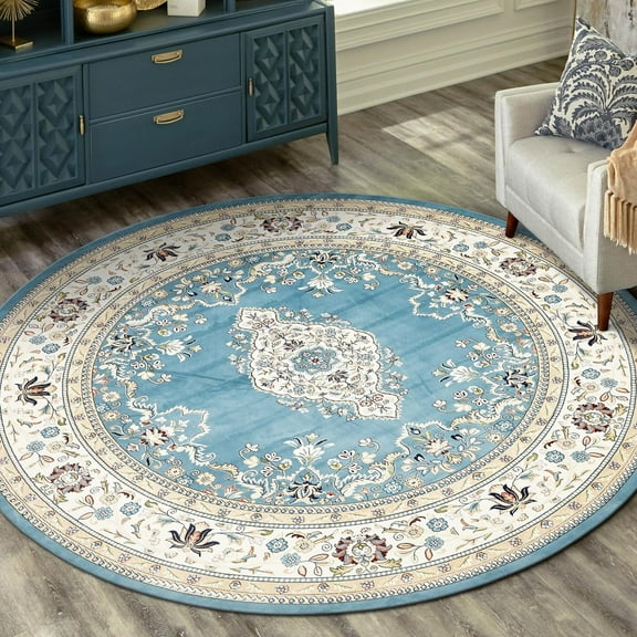 Unique Loom Narenj Collection Area Rug - Windsor (5' 3" Round Blue/Burgundy)
