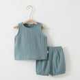 thumbnail image 2 of Plebaso Baby Boys Girls Full Cotton Two-Piece Sets Solid Color Crew-neck Sleeveless Tops Shorts Infant Summer Clothes, 2 of 3