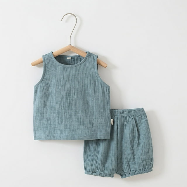 Baby Summer Breathable Crew-neck Full Cotton Fabric Home Wear Shorts Split Two Pajamas Set